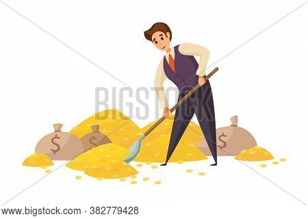 Money, Success, Capital, Profit, Wealth, Business Concept. Young Happy Smiling Rich Businessman Cler