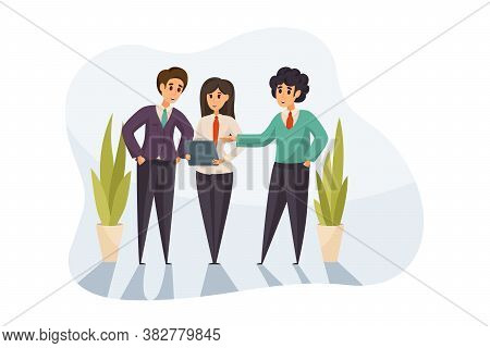 Meeting, Coworking, Teamwork, Analysis, Business Concept. Team Of Businessmen Woman Partners Collabo