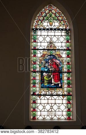 Luderitz, Namibia - June 14, 2011: A Stained Glass Window In The Lutheran Church In Luderitz