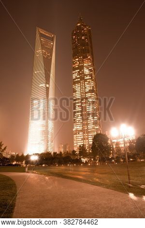 Central Greenfield, Pudong, Shanghai, China, Asia - November 26, 2008: Swfc - Shanghai World Financi
