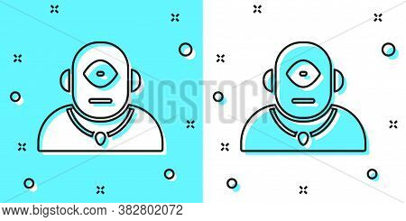 Black Line Cyclops Icon Isolated On Green And White Background. Random Dynamic Shapes. Vector