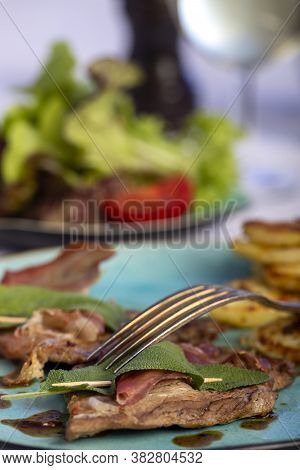Closeup Of Saltimbocca Alla Romana Veal Meat