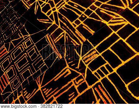 Organic Geometries. Vivid Famous Artist Painting. Red Watercolor Geometry. Black Pattern. Geometric 