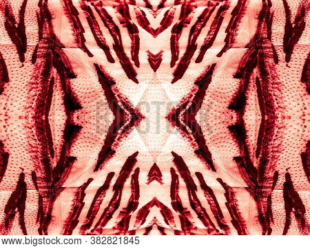 Tiger Japanese. Red Animal Prints Seamless. Bright Tiger Animal Print. Chalk Stripes. Coral Youthful