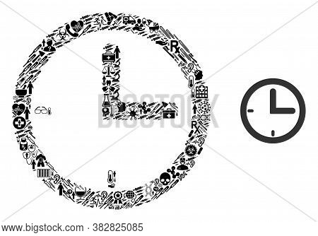 Mosaic Time With Medical Icons And Basic Icon. Mosaic Vector Time Is Composed With Medical Icons. Ab