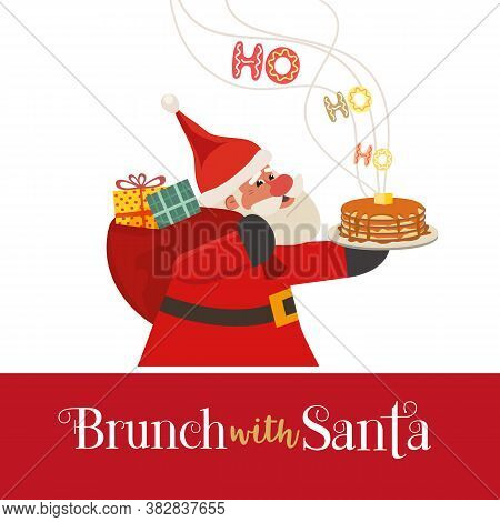 Fun Seasonal Vector Icon. Cartoon Comic Santa Claus Cartoon. Fun Brunch Breakfast Christmas Kids Enj