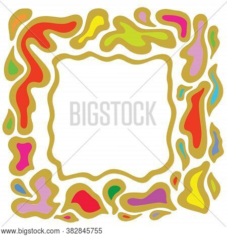 Organic Modern Art Nouveau Square Frame. Art Nouveau Bright Golden Abstract Frame. Decorative Floral