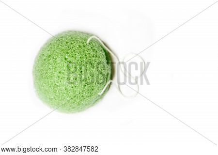 Natural Konjac Sponge On A White Background, Top View. Sponge Konjac For Face And Body Care
