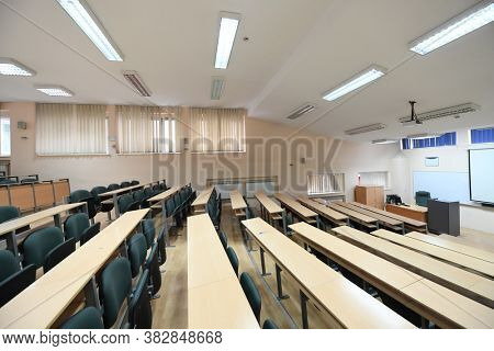 empty classroom university or collage back to school concept in coronavirus pandemic time
