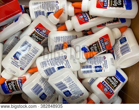 Orlando, Fl/usa-7/19/20: A Bin Of Elmers Glue In The School Supply Aisle At A Walmart In Orlando, Fl