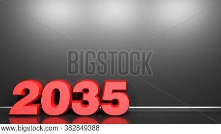 2035 Red Write At Black Glossy Wall Background - 3d Rendering Illustration