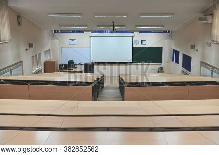 empty classroom university or collage back to school concept in coronavirus pandemic time