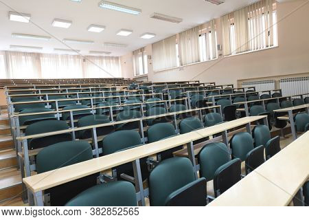 empty classroom university or collage back to school concept in coronavirus pandemic time