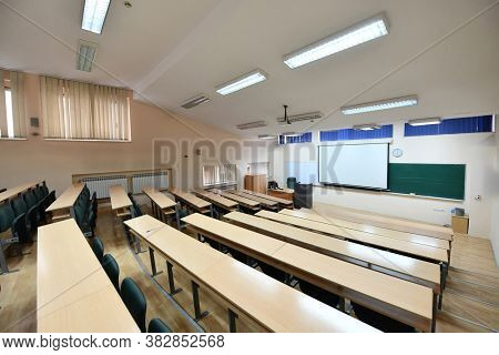 empty classroom university or collage back to school concept in coronavirus pandemic time