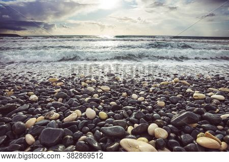 Bebble beach on the sea