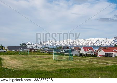 Town Of Dalvik In North Iceland On A Sunny Summer Day