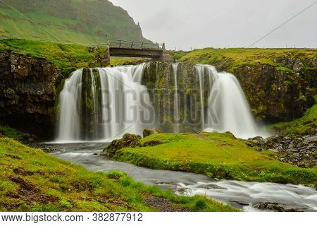Kirkjufellsfoss Waterfall In Snaefellsnes Peninsula In Iceland