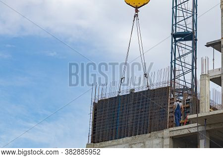 Stage In The Construction Of A Multi-storey Building. Forming The Wall Using The Sliding Formwork. T