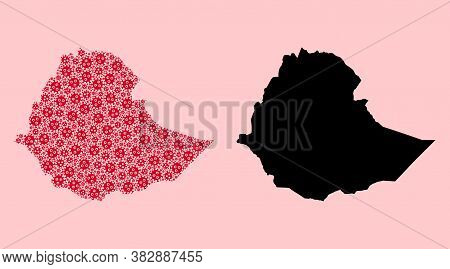 Vector Flu Virus Mosaic And Solid Map Of Ethiopia. Map Of Ethiopia Vector Mosaic For Clinic Campaign