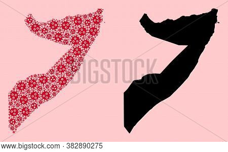 Vector Pandemic Virus Mosaic And Solid Map Of Somalia. Map Of Somalia Vector Mosaic For Geographic C