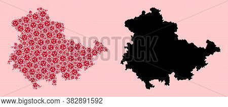 Vector Sars Virus Mosaic And Solid Map Of Thuringia State. Map Of Thuringia State Vector Mosaic For 