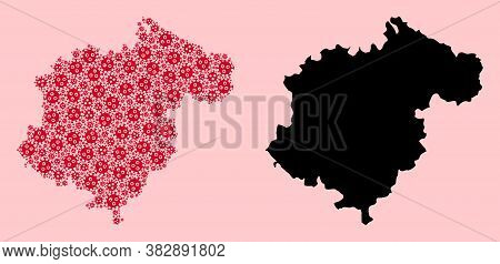 Vector Pandemic Virus Mosaic And Solid Map Of Teruel Province. Map Of Teruel Province Vector Mosaic 