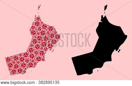 Vector Covid-2019 Virus Mosaic And Solid Map Of Oman. Map Of Oman Vector Mosaic For Doctor Campaigns
