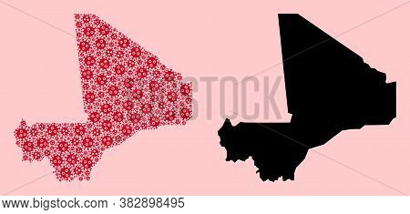 Vector Sars Virus Mosaic And Solid Map Of Mali. Map Of Mali Vector Mosaic For Hospital Campaigns And