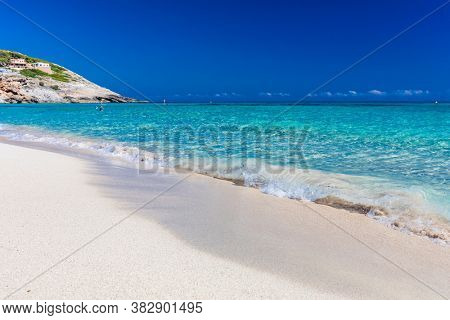 Beautiful sandy beach of Cala Mesquida, Mallorca, Mediterranean Sea, Balearic islands, Spain