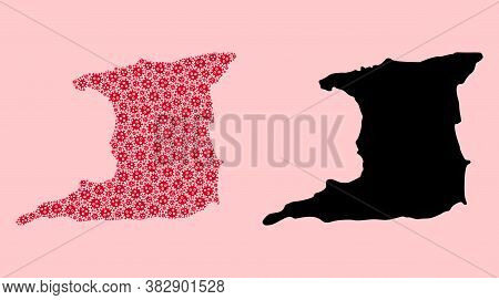Vector Flu Virus Mosaic And Solid Map Of Trinidad Island. Map Of Trinidad Island Vector Mosaic For D