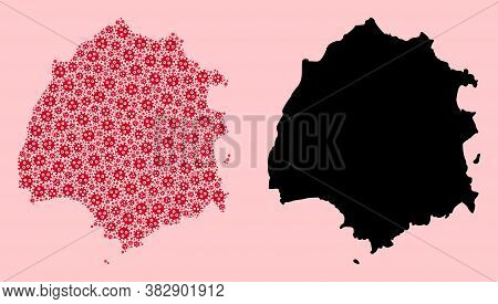 Vector Covid-2019 Virus Mosaic And Solid Map Of Thassos Island. Map Of Thassos Island Vector Mosaic 