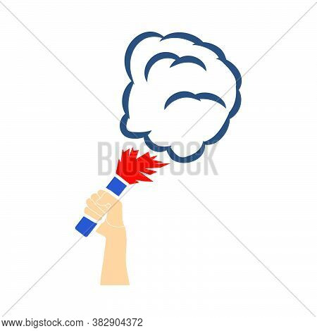 Football Fans Hand Holding Burned Flayer With Smoke Icon. Flat Color Design. Vector Illustration.