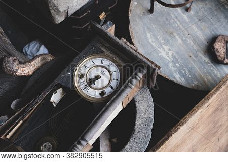 Seosan,south Korea-april 2020: Top View Of Korean Old Vintage Clock With Roman Numerals
