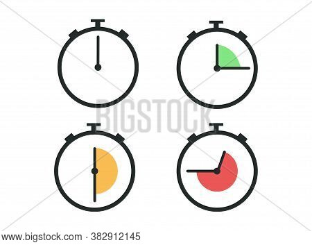 Timer, Clock, Stopwatch Isolated Set Icons. Label Cooking Time. Vector Illustration. Eps 10. Deadlin