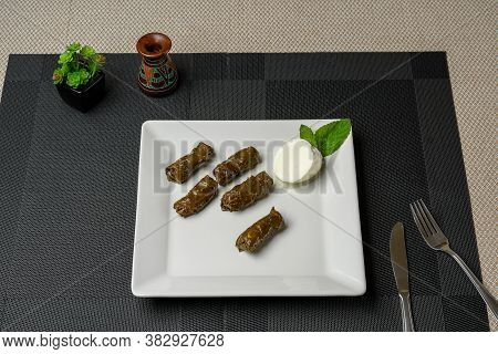 A Delight Of The Arabian Cuisine, Grape Leaf With Fresh Curd