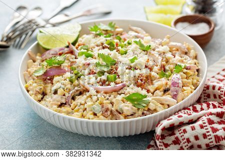 Grilled Corn And Jalapeno Salad With Red Onion, Cheddar Cheese And Bacon, Summer Potluck Recipe