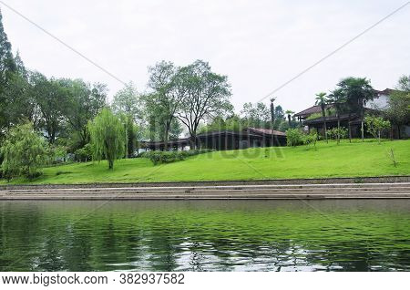 A Covered Structure On The Banks Of The Nine Bend River In The Wuyishan Scenic Area In Fujian Provin