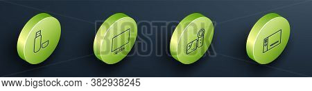 Set Isometric Usb Flash Drive, Computer Monitor Screen, Cinema Camera And Graphic Tablet Icon. Vecto
