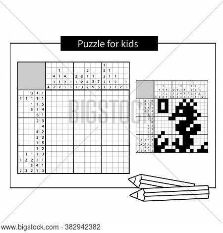 Seahorse. Marine Life. Black And White Japanese Crossword With Answer. Nonogram With Answer.  Puzzle