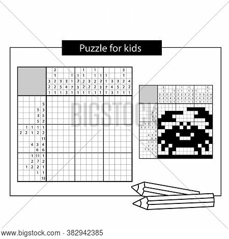 Crab. Marine Life. Black And White Japanese Crossword With Answer. Nonogram With Answer. Puzzle Game