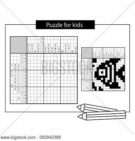 Fish. Marine Life. Black And White Japanese Crossword With Answer. Nonogram With Answer.  Puzzle Gam