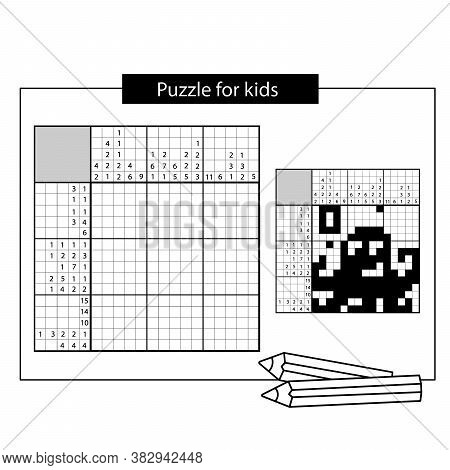 Octopus. Marine Life. Black And White Japanese Crossword With Answer. Nonogram With Answer. Puzzle G