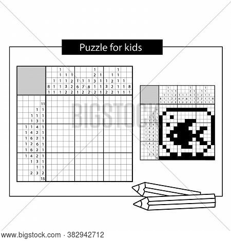 Aquarium With Fish. Black And White Japanese Crossword With Answer. Nonogram With Answer.  Puzzle Ga
