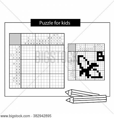 Banana. Black And White Japanese Crossword With Answer. Nonogram With Answer.  Puzzle Game For Kids.