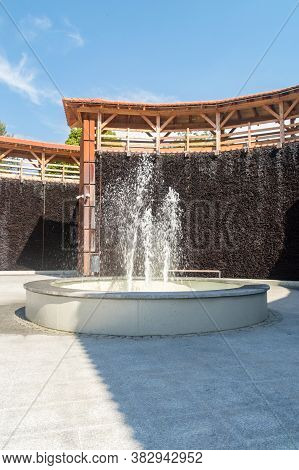 Water Fountain At Graduation Tower With Mineral Salts In Bochnia.
