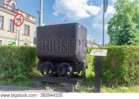Bochnia, Poland - June 13, 2020:  View Historical Old And Rusty Mine Cart.