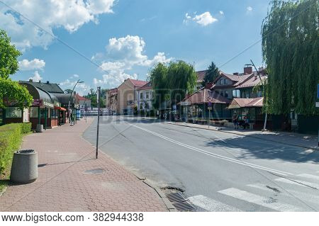 Bochnia, Poland - June 13, 2020: Street With Bus Stop In City Center Of Bochnia.