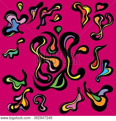 Layout With Bright Colourful Splash Decorative Ornament. Abstract Purple Composition With Organic Sh