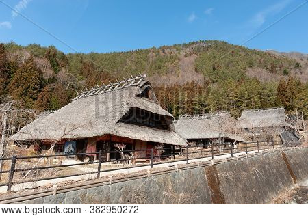 Yamanashi Prefecture, Japan - February 29, 2020: Thatched Roof Houses In The Old Japanese Village Ca