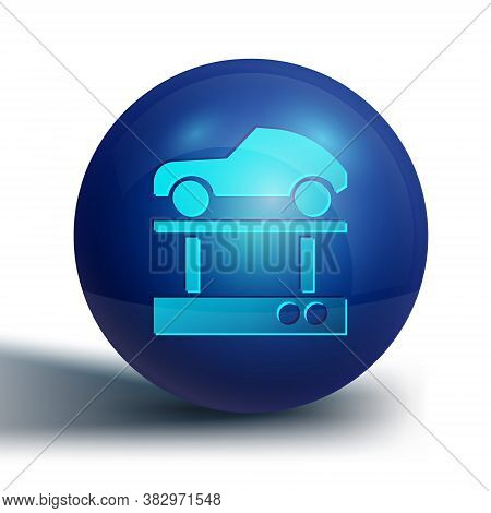 Blue Repair Car On A Lift Icon Isolated On White Background. Repair Of The Underbody, Suspension, Wh